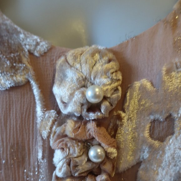 WOMENS HOLLY SHARP BLUSH NUDE FLORAL VELVET LONG SLEEVE MAXI DRESS M * - Picture 3 of 14